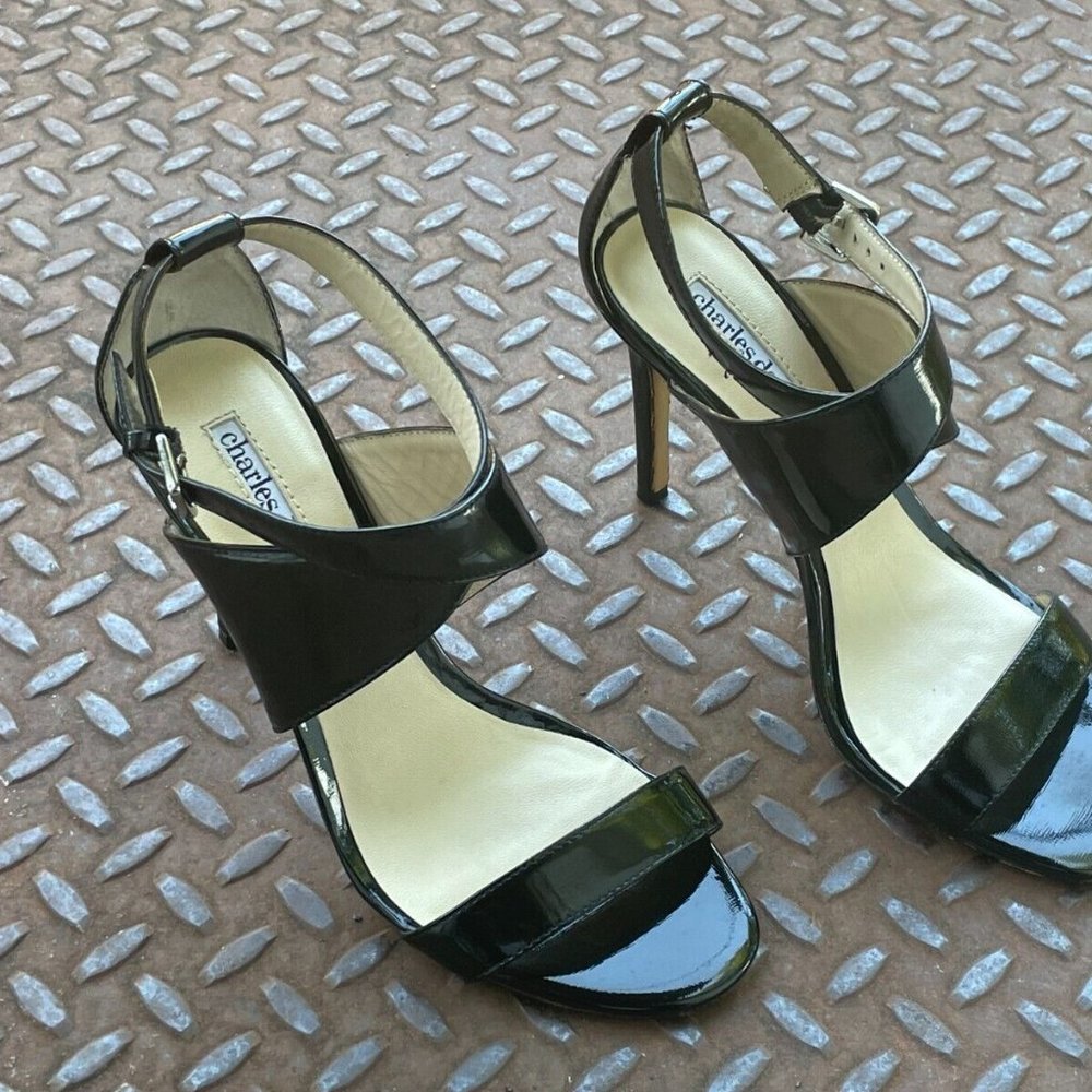 Charles David Women Heel Black Patent Leather Upper Sandal Strappy Shoes Size 7 - Picture 7 of 9
